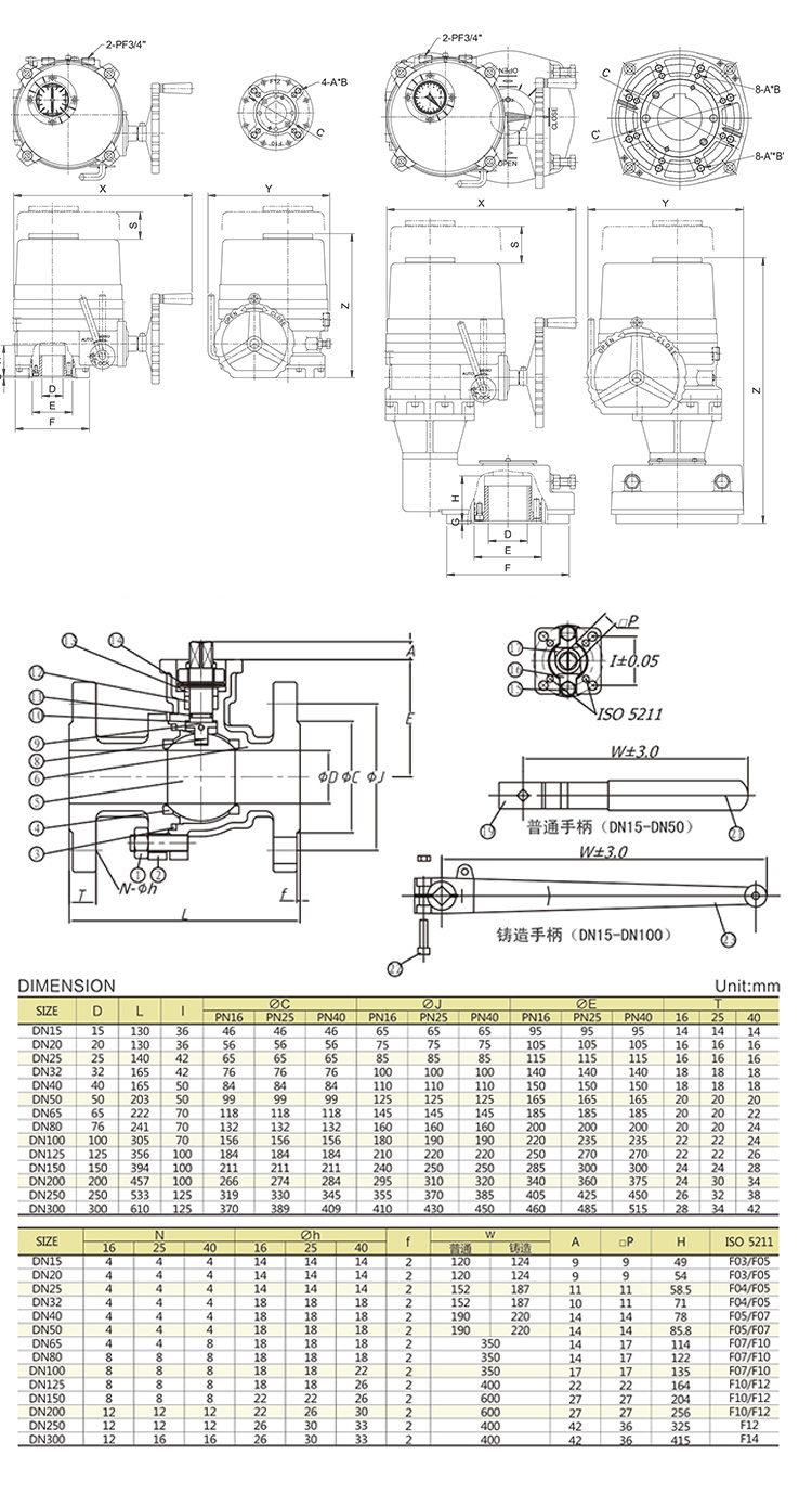 i-Tork電動法蘭球閥/不銹鋼球閥尺寸參數(shù)