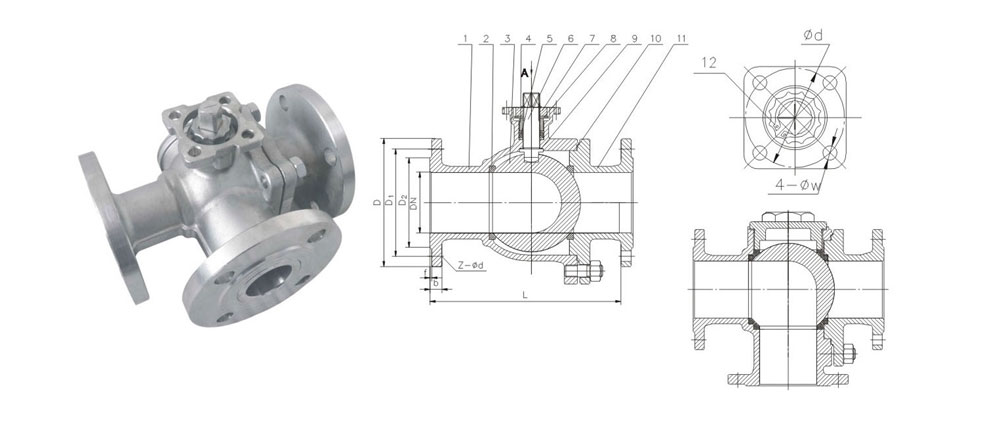 三通法蘭球閥結構圖